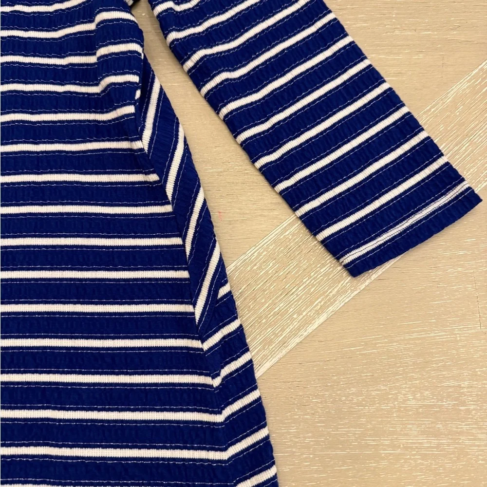 Kim Rogers Navy and White Striped Long Sleeve Top w/silver accents